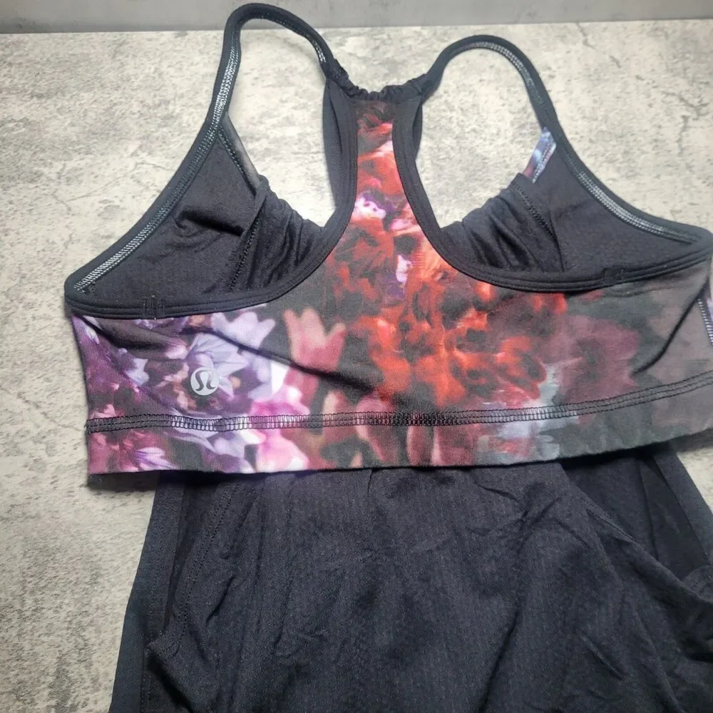 Lululemon No Limits Tank Top Black Spring Has Sprung Multi 2 In One Women's SZ 6